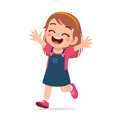 Obraz premium Happy Little Girl Running with Open Arms and a Big Smile in Cartoon Style