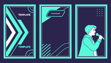 3 different Modern Neon Video Template for Social Media with Text Area and Face Placeholder in 9:16 Format