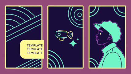 3 different Modern Neon Video Template for Social Media with Text Area and Face Placeholder in 9:16 Format
