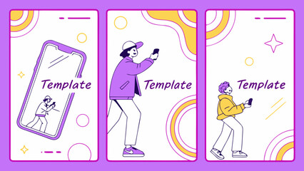 3 different Modern Neon Video Template for Social Media with Text Area and Face Placeholder in 9:16 Format