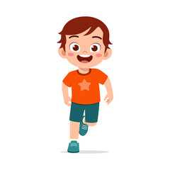 Fototapeta premium Happy young boy running cheerfully cartoon illustration with white background