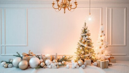copy space for text background Elegant White and Gold Christmas Decor concept