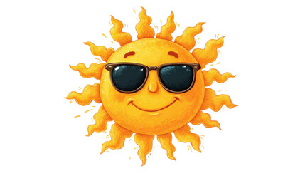 Cartoon sun with sunglasses.  Smiling sun