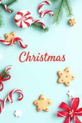 copy space for text background Christmas Candy and Cookies Flat Lay concept