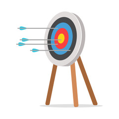 Archery target with three arrows hitting the bullseye in vector illustration