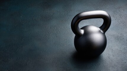 Fototapeta premium Black kettlebell on a textured surface, ideal for fitness, strength training, and home gym activities enhancing workout routines and physical well-being