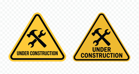 Under Construction Warning Signs - Yellow Triangle with Hammer and Wrench