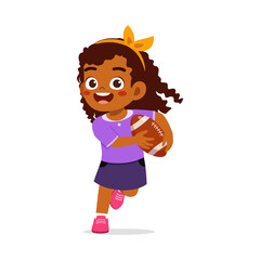 Happy African American Girl Running with a Football with a Smiling Face Expression Illustration