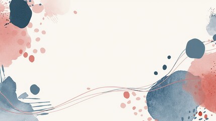 Abstract watercolor background, red and blue shapes, pastel pink and white tones, minimalist design, hand drawn digital art with pastel color palette, high resolution, no text or objects.