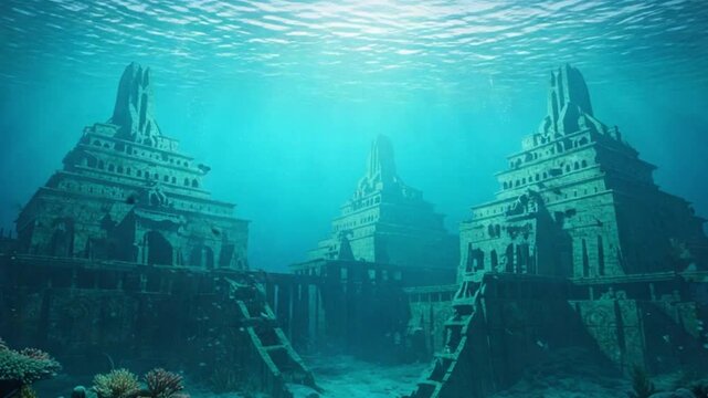 a building at the bottom of the water like a sea palace footage