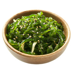 Fresh green seaweed salad garnished with sesame seeds, perfect for healthy dishes and culinary innovation.