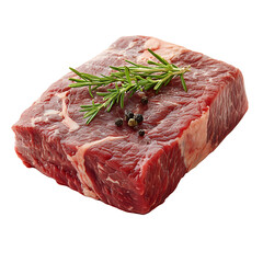 Fresh raw beef steak garnished with rosemary and black pepper, perfect for cooking and grilling.