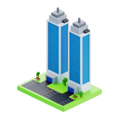 Isometric tall skyscraper towers view. 3d illustration of tall skyscraper towers