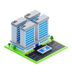 Isometric corporate office building. 3d illustration of corporate office building