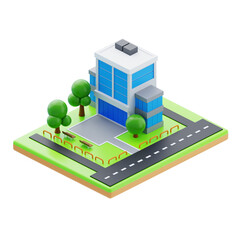 Isometric modern office building. 3d illustration of office building