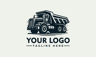 A stylized black and white illustration of a heavy-duty dump truck, ready for logo placement. © nuaari