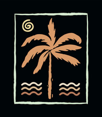 Stylized illustration of a coconut tree. Art alluding to summer and the coast.