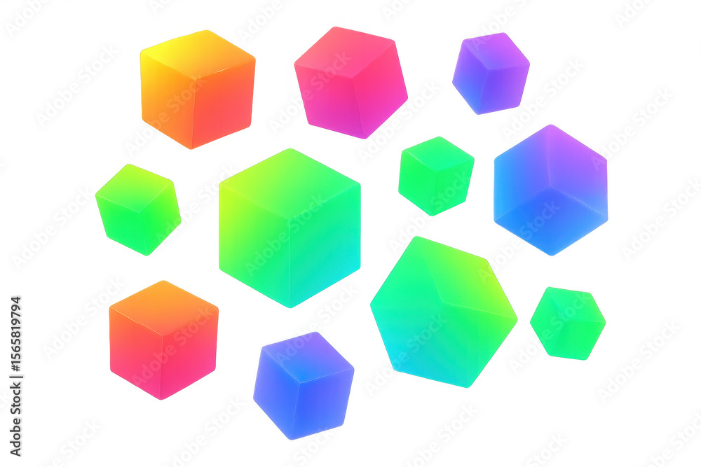 Aufkleber Rainbow gradient cubes floating against a transparent background, creating a vibrant and modern abstract composition