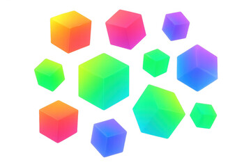 Fototapeta premium Rainbow gradient cubes floating against a transparent background, creating a vibrant and modern abstract composition