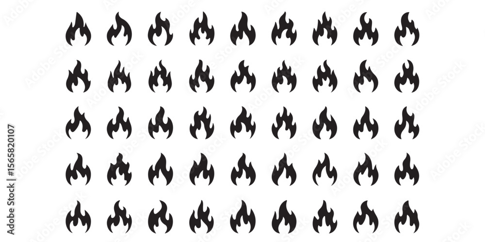 Poster pattern of simple black flame icons arranged in rows and columns on a white background surface
