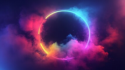 Obraz premium Colorful Neon Circle with Smoke Background Futuristic Light Effect for Poster Banner Digital Art Template
