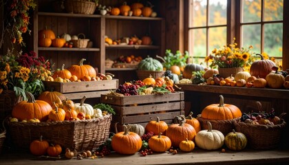 Autumn Abundance: A Rustic Still Life of Fall Harvest