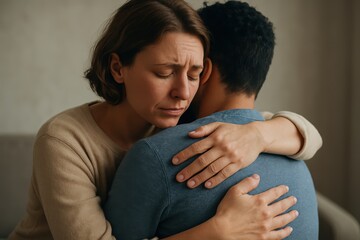 Fototapeta premium Compassionate embrace between two people providing emotional support and mental health comfort