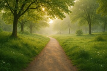 Obraz premium Peaceful nature walk promoting wellness and mental health through outdoor mindfulness and tranquility