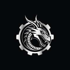 Dinosaur head vector logo template on black background for your company or brand