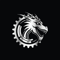 Dinosaur head vector logo template on black background for your company or brand