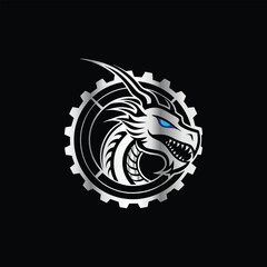 Dinosaur head vector logo template on black background for your company or brand