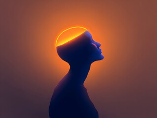 Enlightenment: A stylized illustration of a person with glowing light emanating from their head, symbolizing enlightenment, inner peace, and spiritual awakening.