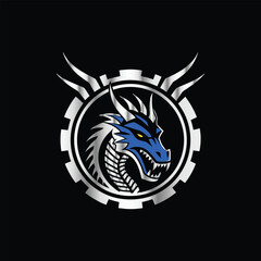 Dinosaur head vector logo template on black background for your company or brand