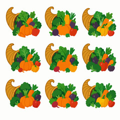 Cornucopia with fruits and vegetables harvest abundance
