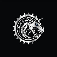 Dinosaur head vector logo template on black background for your company or brand