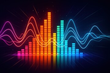Fototapeta premium Dynamic neon music equalizer with pulsating sound waves creating vibrant audio visualization effects