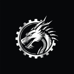 Dinosaur head vector logo template on black background for your company or brand