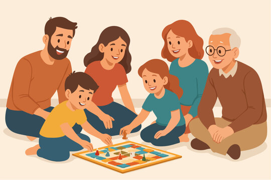 Family playing board game together at home