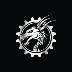 Dinosaur head vector logo template on black background for your company or brand