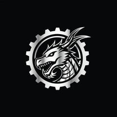 Dinosaur head vector logo template on black background for your company or brand