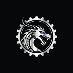 Dinosaur head vector logo template on black background for your company or brand