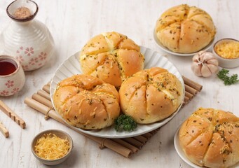Korean garlic cheese bread is bread mixed with cheese and onions so it tastes delicious
