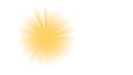 Soft yellow-orange radial light blur with subtle sunburst effect. Perfect for warm glow or gentle illumination. Transparent Background.