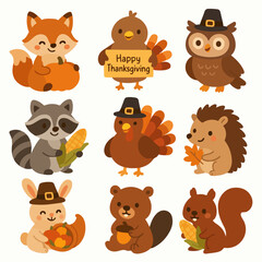 Obraz premium Thanksgiving animals autumn harvest celebration cartoon characters