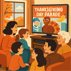Thanksgiving family watching parade on television