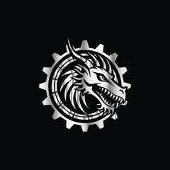 Tyrannosaurus Dinosaur head vector logo template and t-shirt design on black background.