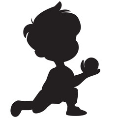 Boy playing catch a ball silhouette