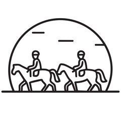 Two men riding together in a round background 