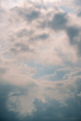 Bright blue sky with white clouds and glowing sun for background, texture, nature and design concepts, 눈부신 태양과 흰 구름의 파란 하늘 배경, 텍스처, 자연, 디자인 콘셉트 활용