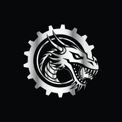 Tyrannosaurus Dinosaur head vector logo template and t-shirt design on black background.